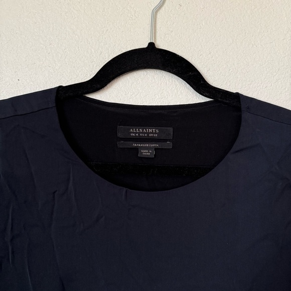 Allsaints Navy Blue/Black Roder Japanese Cloth Silk Blend Dress Size: 0 - Picture 10 of 11